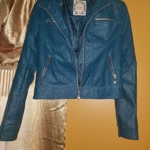 Girls Jade green faux leather moto jacket